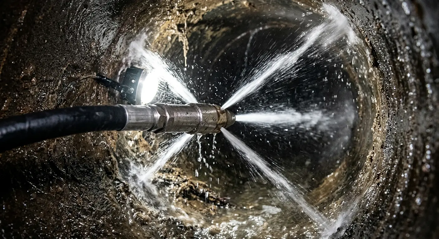 High-pressure hydro jetting nozzle cleaning sewer pipe for Emergency Drain Service in Owensboro
